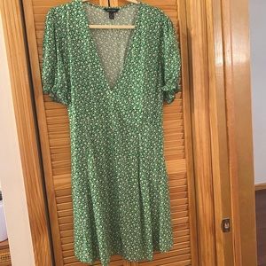 Asos New Look Green Puff Sleeve Tea Dress